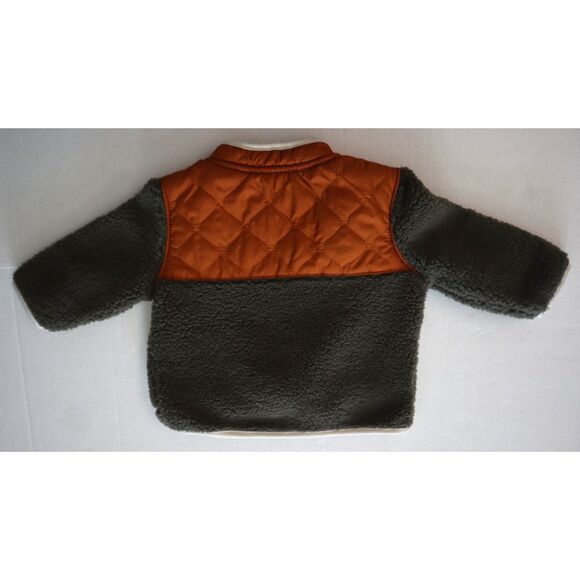 Old Navy Unisex Baby Sz 3-6M Green/Rust Color-Blocked Sherpa Jacket - Picture 2 of 6